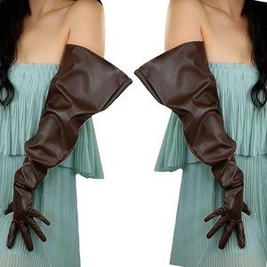LONG GLOVES Unisex  Black Faux Leather Wide Balloon Puff Sleeves Large
